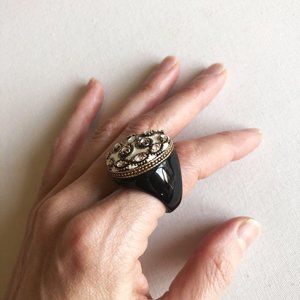 Rhinestone Chunky Fashion Rings, Black Crystal Ring / Fashion Ring